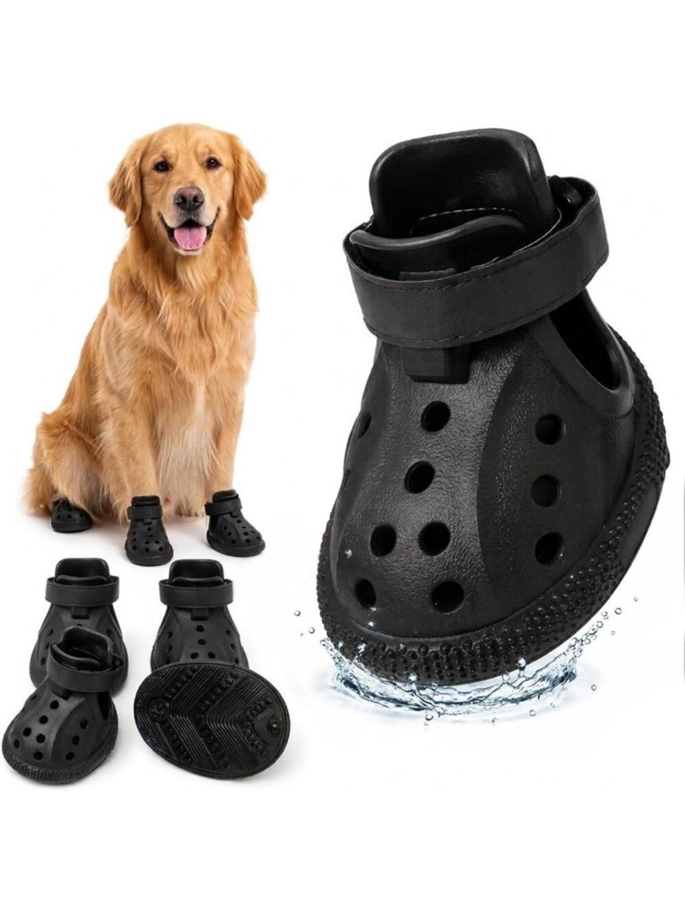 Dog Boots for Hot Pavement, Adjustable Strap Pet Shoes, 4-Pack Black